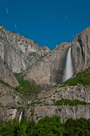 Moonlit Yosemite Falls, Midnight at Yosemite National Park, California