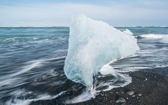 Glacial Iceberg, Drifted from Jökulsárlón, Atlantic Coast, Iceland